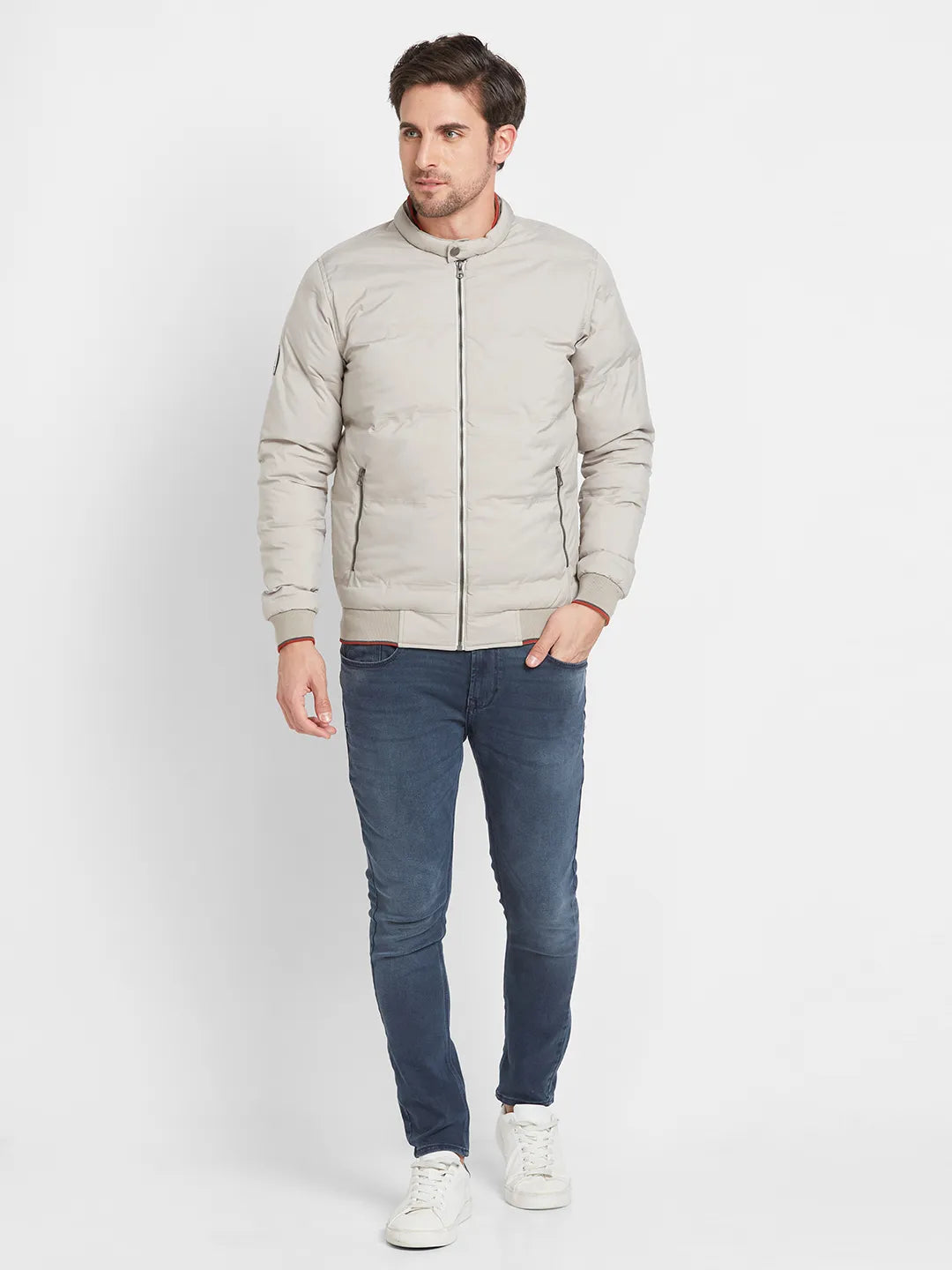 Grey Regular Fit Long Sleeves Men's Jacket by Being Human Clothing