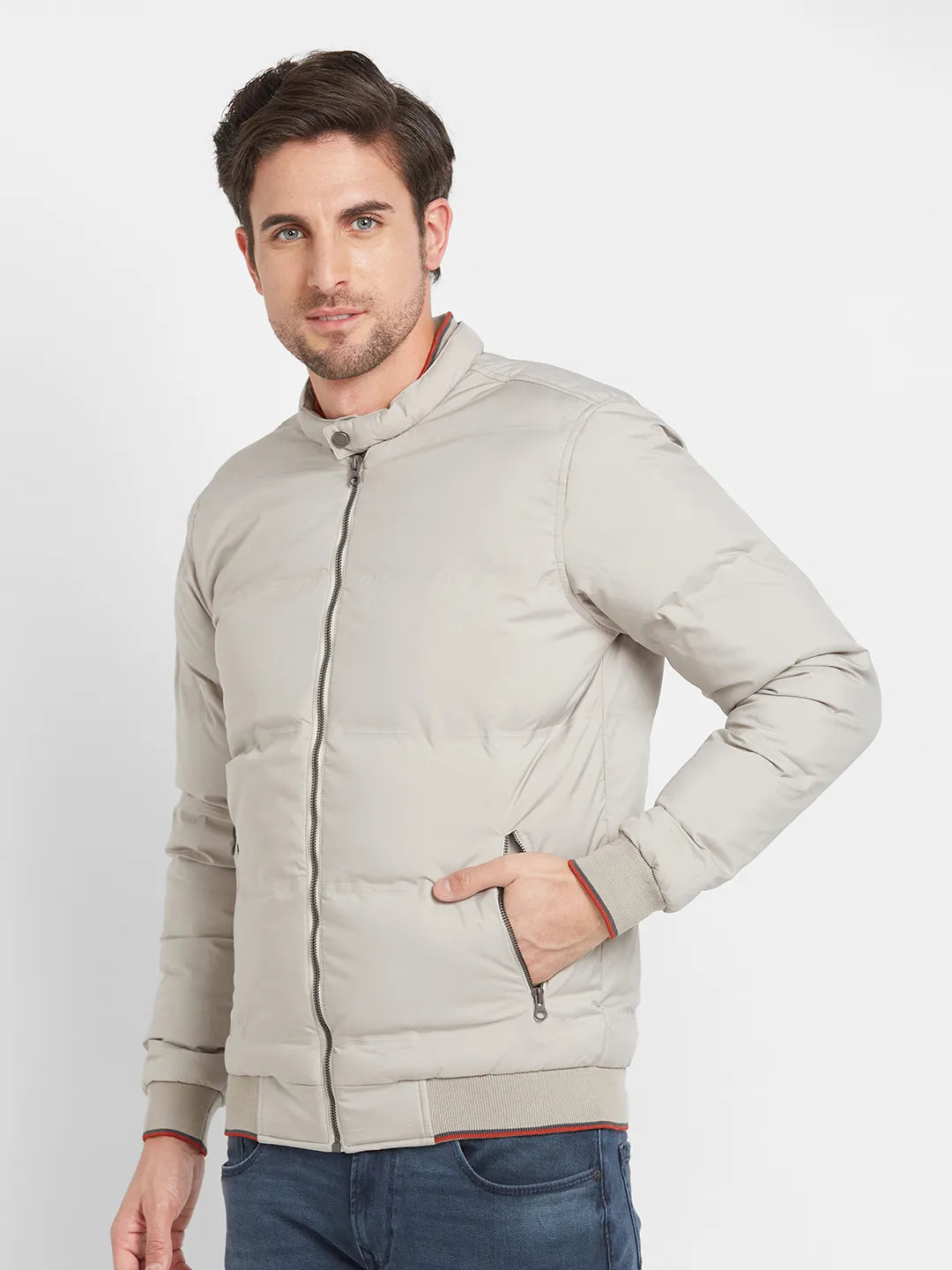 Grey Regular Fit Long Sleeves Men's Jacket by Being Human Clothing