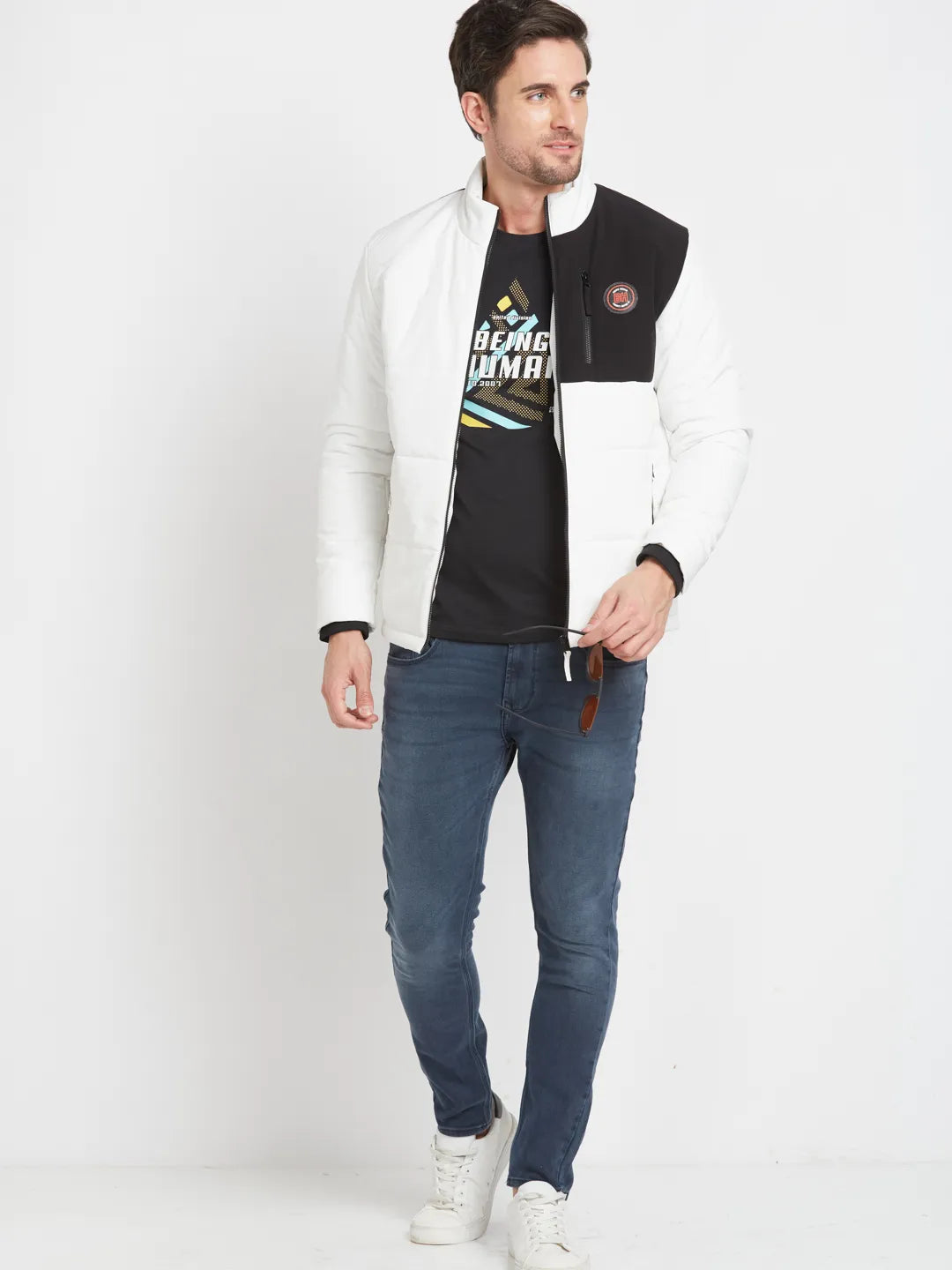 White Regular Fit Long Sleeves Men's Jacket by Being Human Clothing