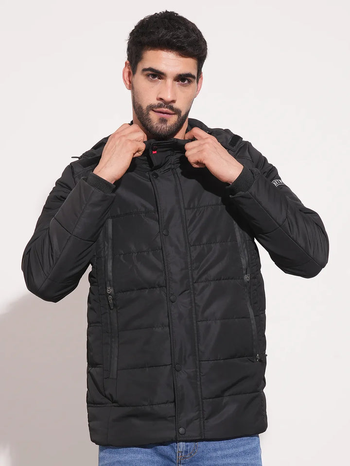 Black Regular Fit Long Sleeves Men's Jacket
