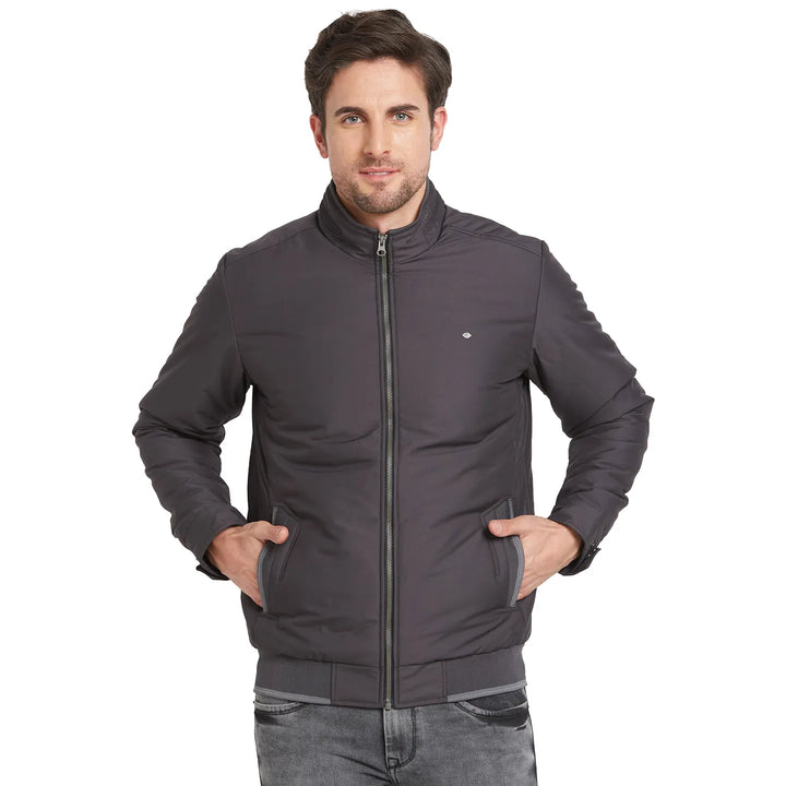 Grey Regular Fit Long Sleeves Men's Jacket by Being Human Clothing