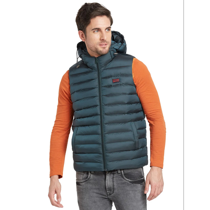 Green Regular Fit Sleeveless Men's Jacket