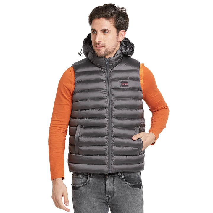 Grey Regular Fit Sleeveless Men's Jacket