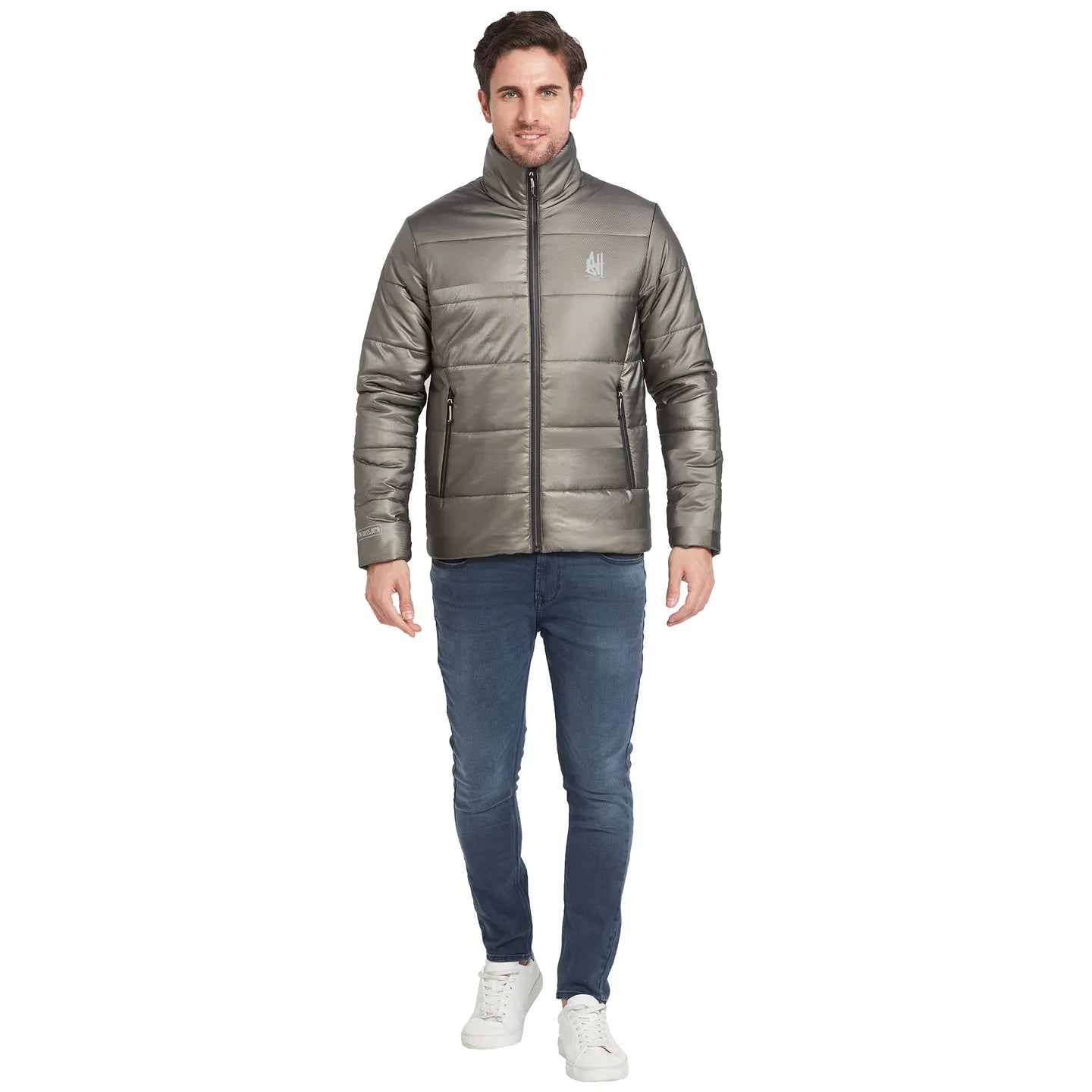 Grey Regular Fit Long Sleeves Men's Jacket by Being Human Clothing