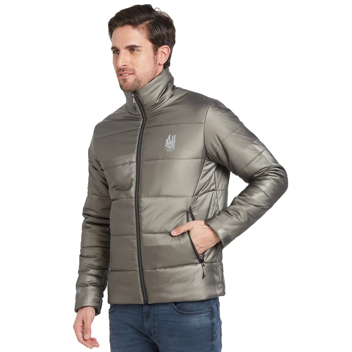 Grey Regular Fit Long Sleeves Men's Jacket by Being Human Clothing