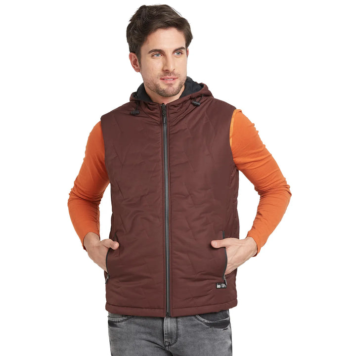 Red Regular Fit Sleeveless Men's Jacket by Being Human Clothing