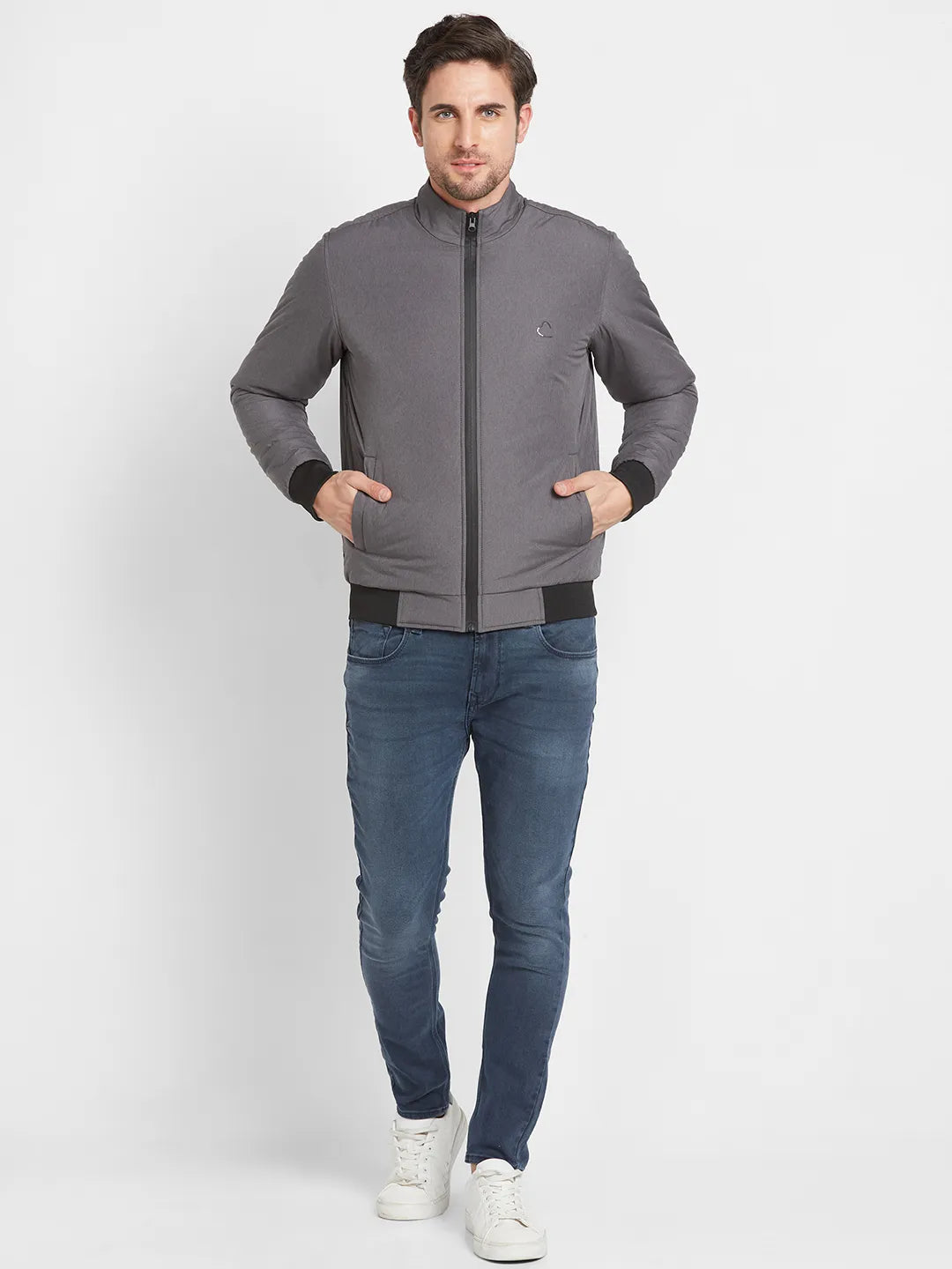 Grey Regular Fit Men's Jacket by Being Human Clothing