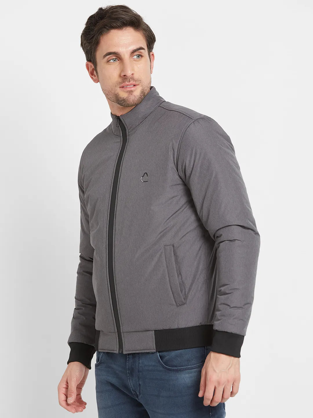 Grey Regular Fit Men's Jacket by Being Human Clothing