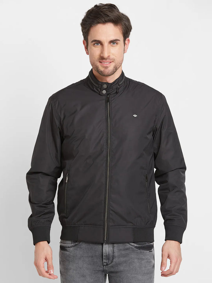 Black Regular Fit Long Sleeves Men's Jacket