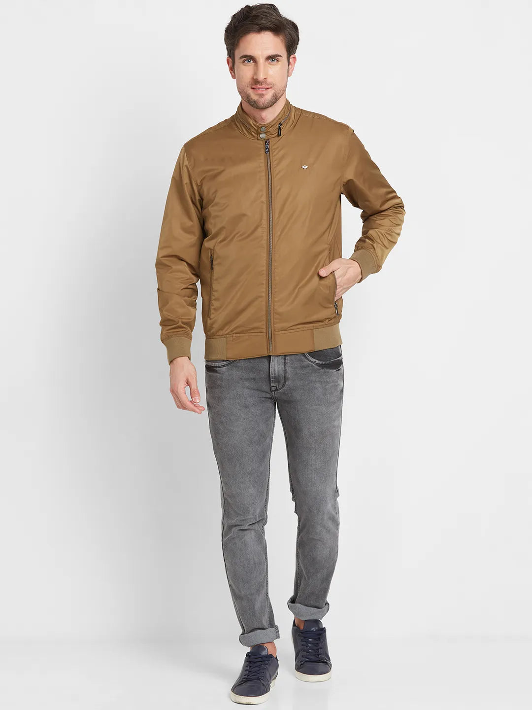 Brown Regular Fit Long Sleeves Men's Jacket by Being Human Clothing