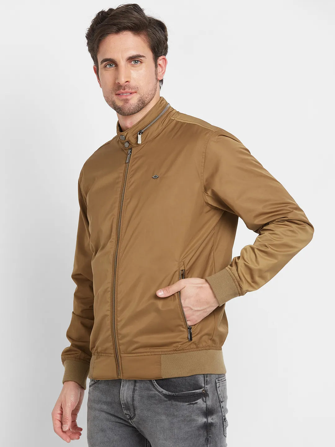 Brown Regular Fit Long Sleeves Men's Jacket by Being Human Clothing