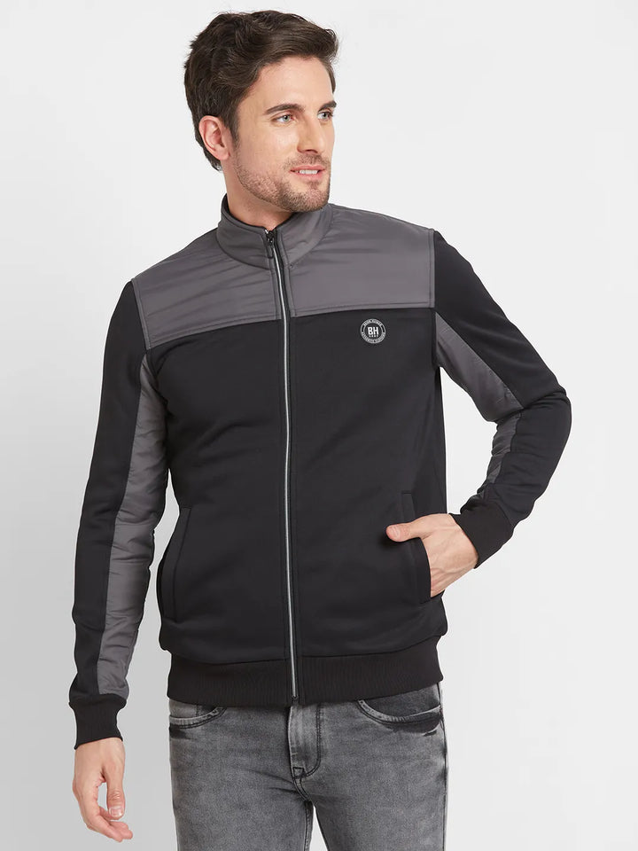 Black Regular Fit Long Sleeves Men's Jacket
