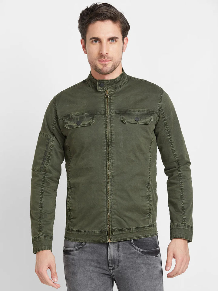 Olive Regular Fit Long Sleeves Men's Jacket