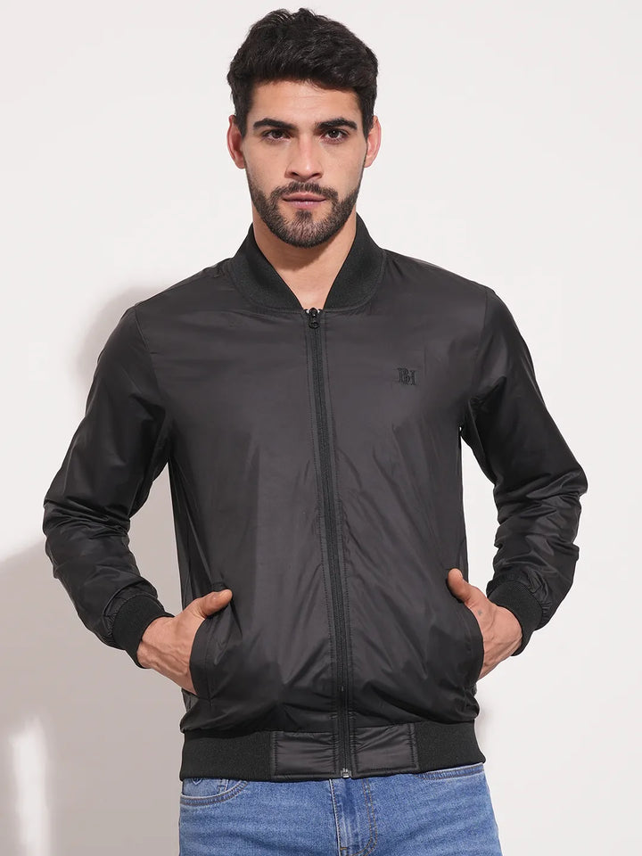Black Regular Fit Long Sleeves Men's Jacket