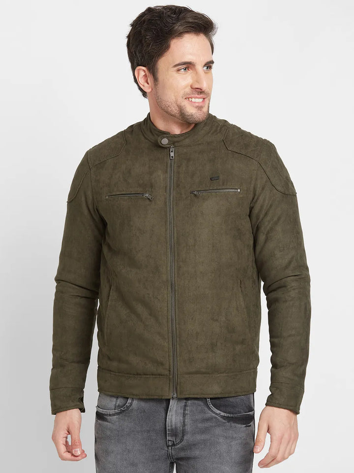 Olive Regular Fit Long Sleeves Men's Jacket