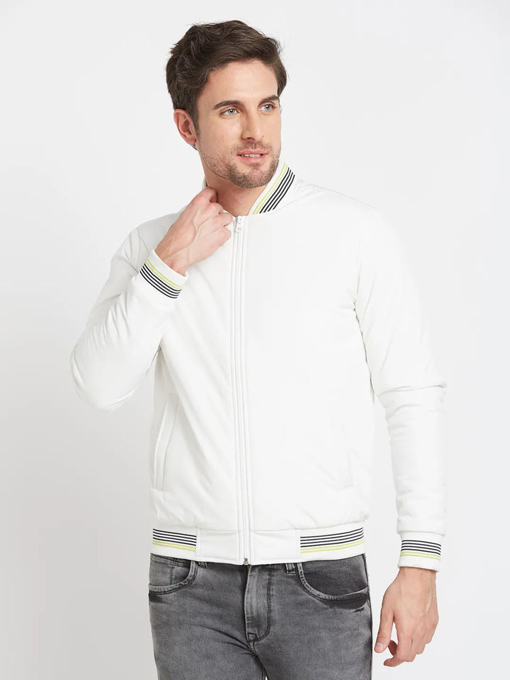 White Regular Fit Long Sleeves Men's Jacket