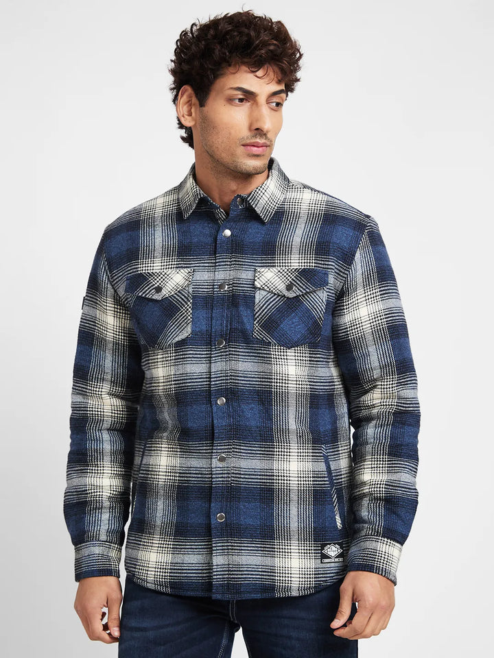 Blue Slim Straight Fit Regular Collar Long Sleeves Men's Jacket