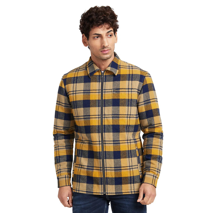 Blue Slim Straight Fit Regular Collar Long Sleeves Men's Jacket