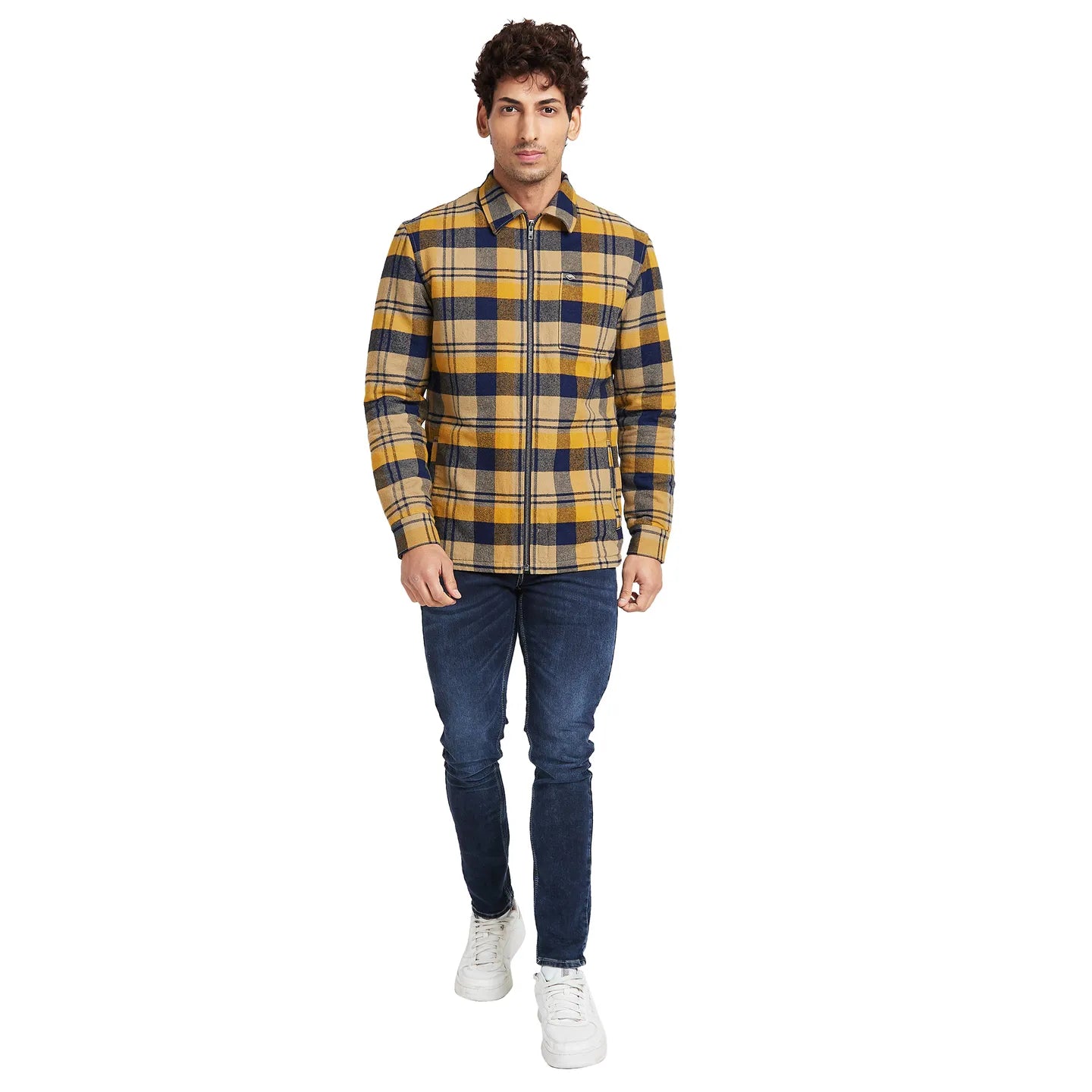 Blue Slim Straight Fit Regular Collar Long Sleeves Men's Jacket by Being Human Clothing