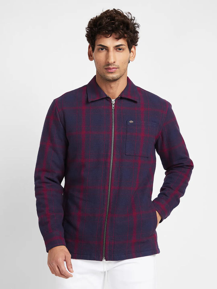 Blue Slim Straight Fit Regular Collar Long Sleeves Men's Jacket