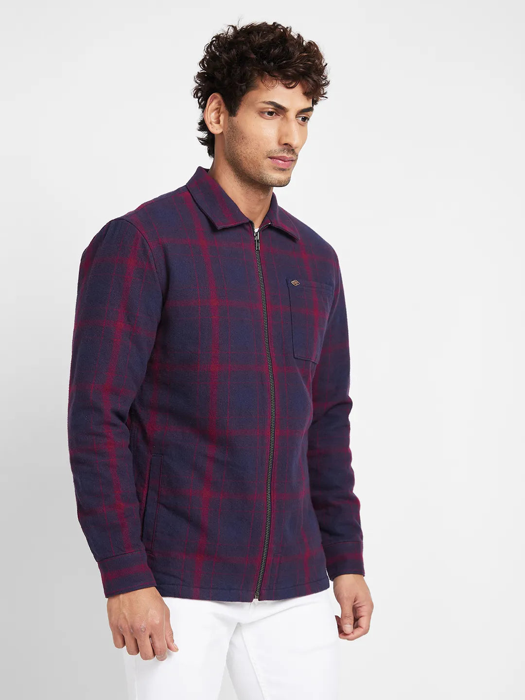 Blue Slim Straight Fit Regular Collar Long Sleeves Men's Jacket by Being Human Clothing