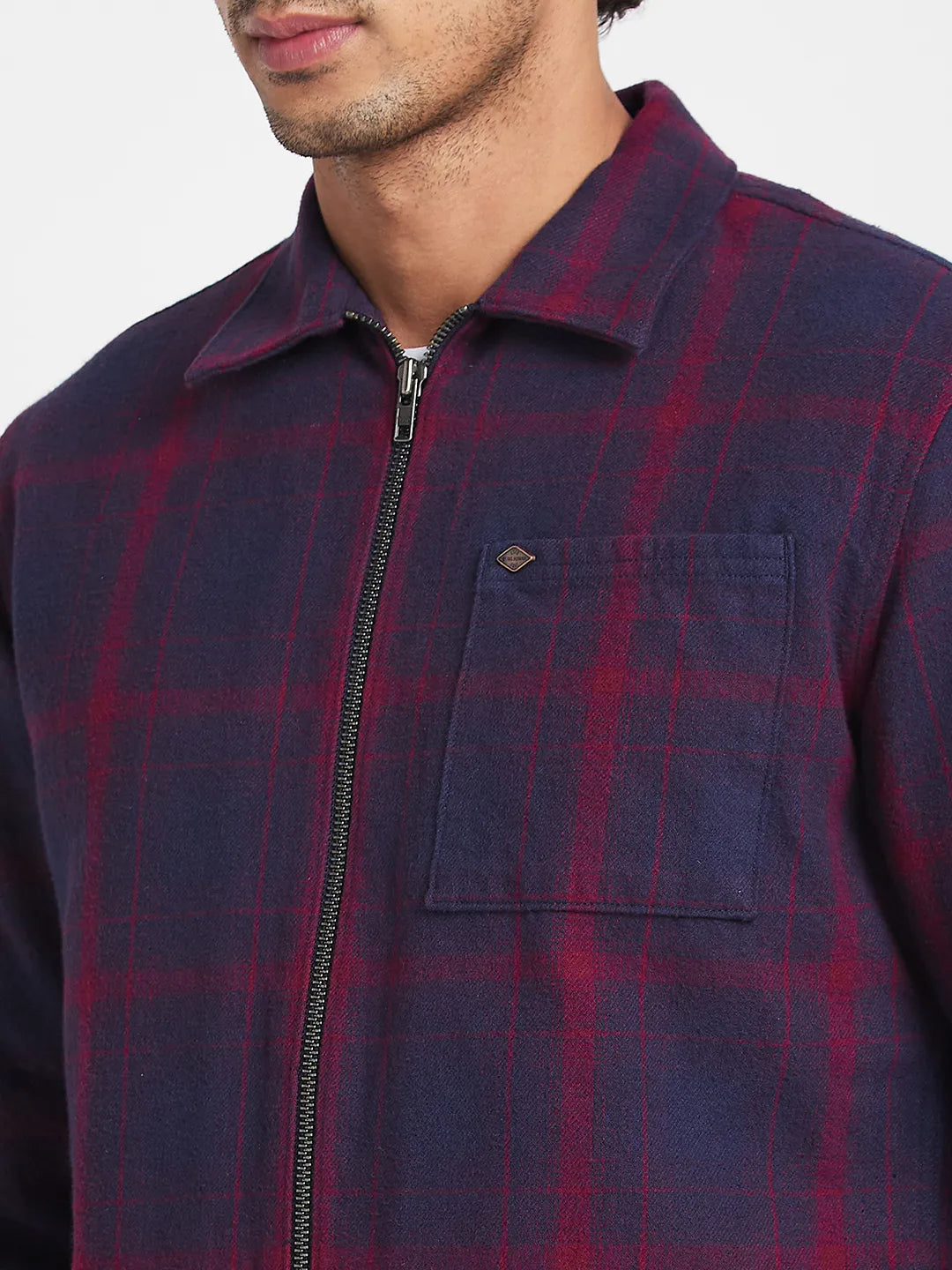 Blue Slim Straight Fit Regular Collar Long Sleeves Men's Jacket by Being Human Clothing