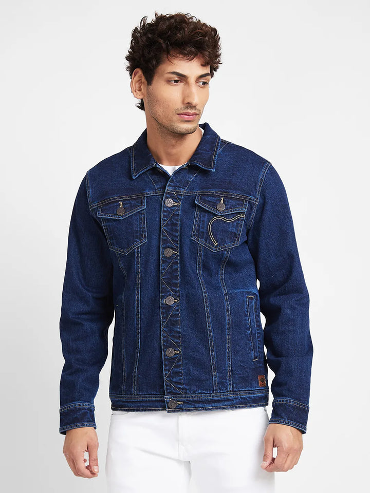 Indigo Slim Straight Fit Regular Collar Long Sleeves Men's Jacket