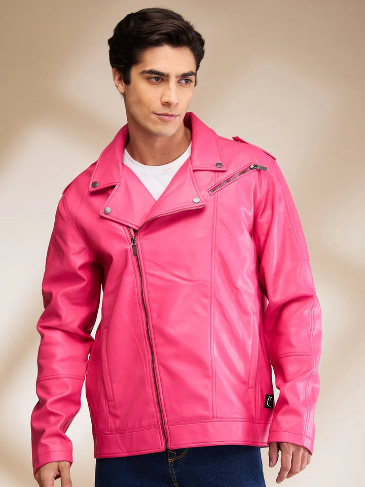 Pink Regular Fit Long Sleeves Men's Jacket