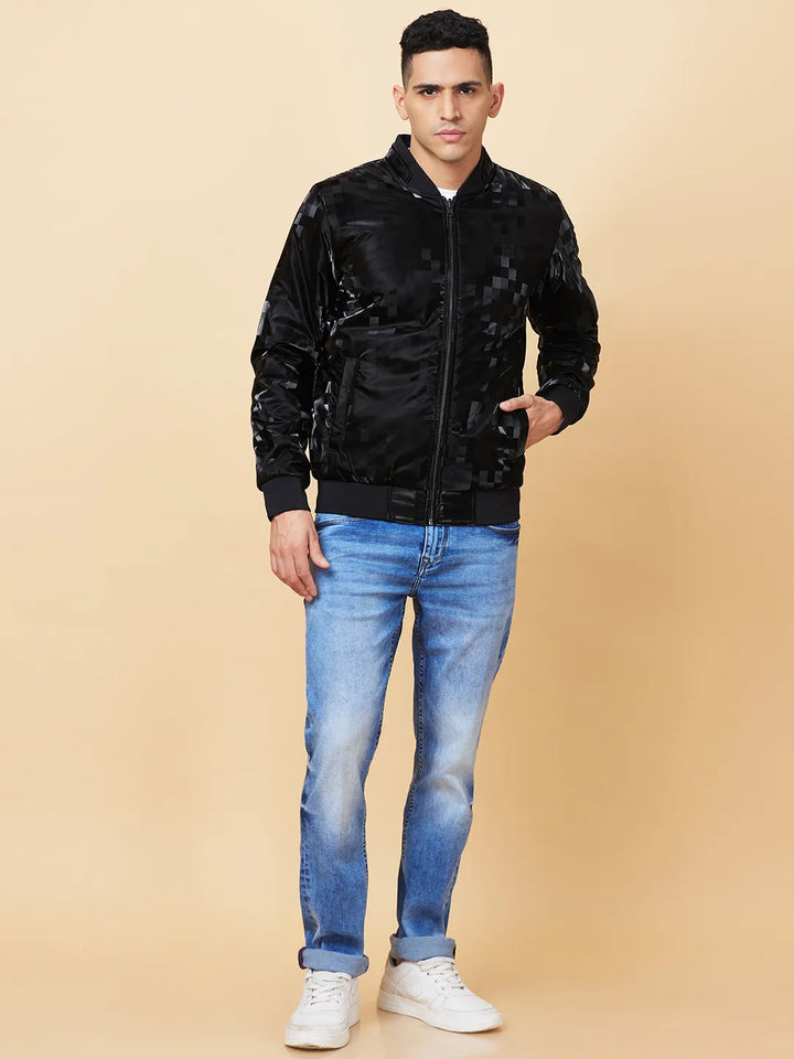 Black Regular Fit Men's Reversible Jacket