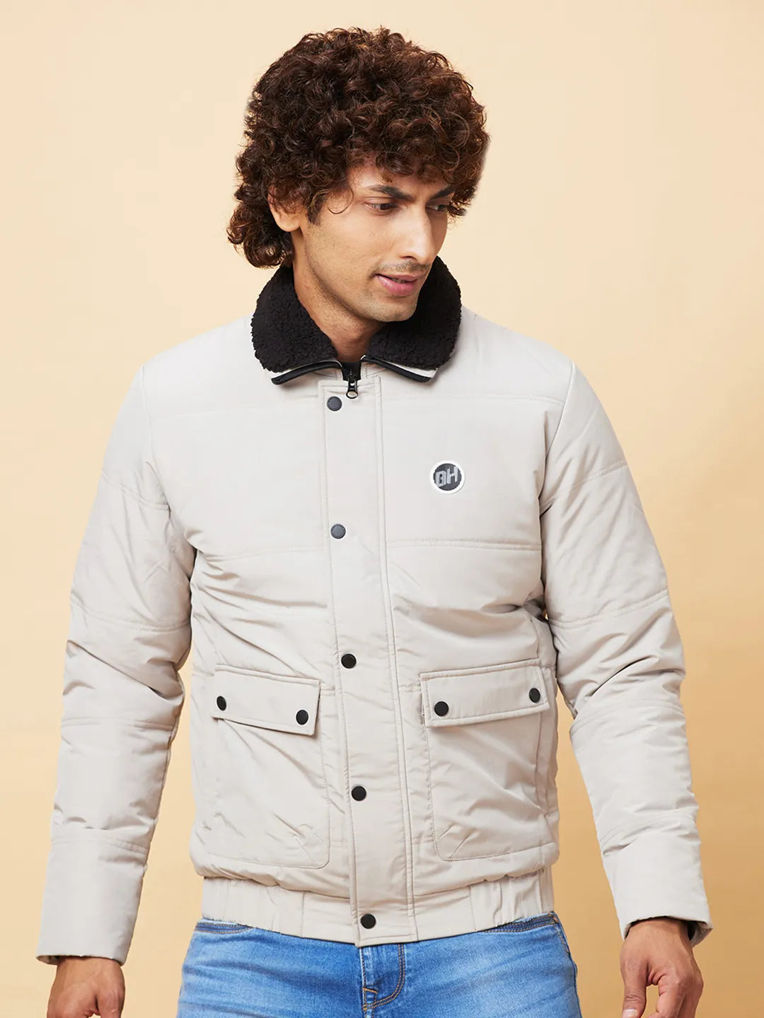 Beige Regular Fit Men's Jacket by Being Human Clothing