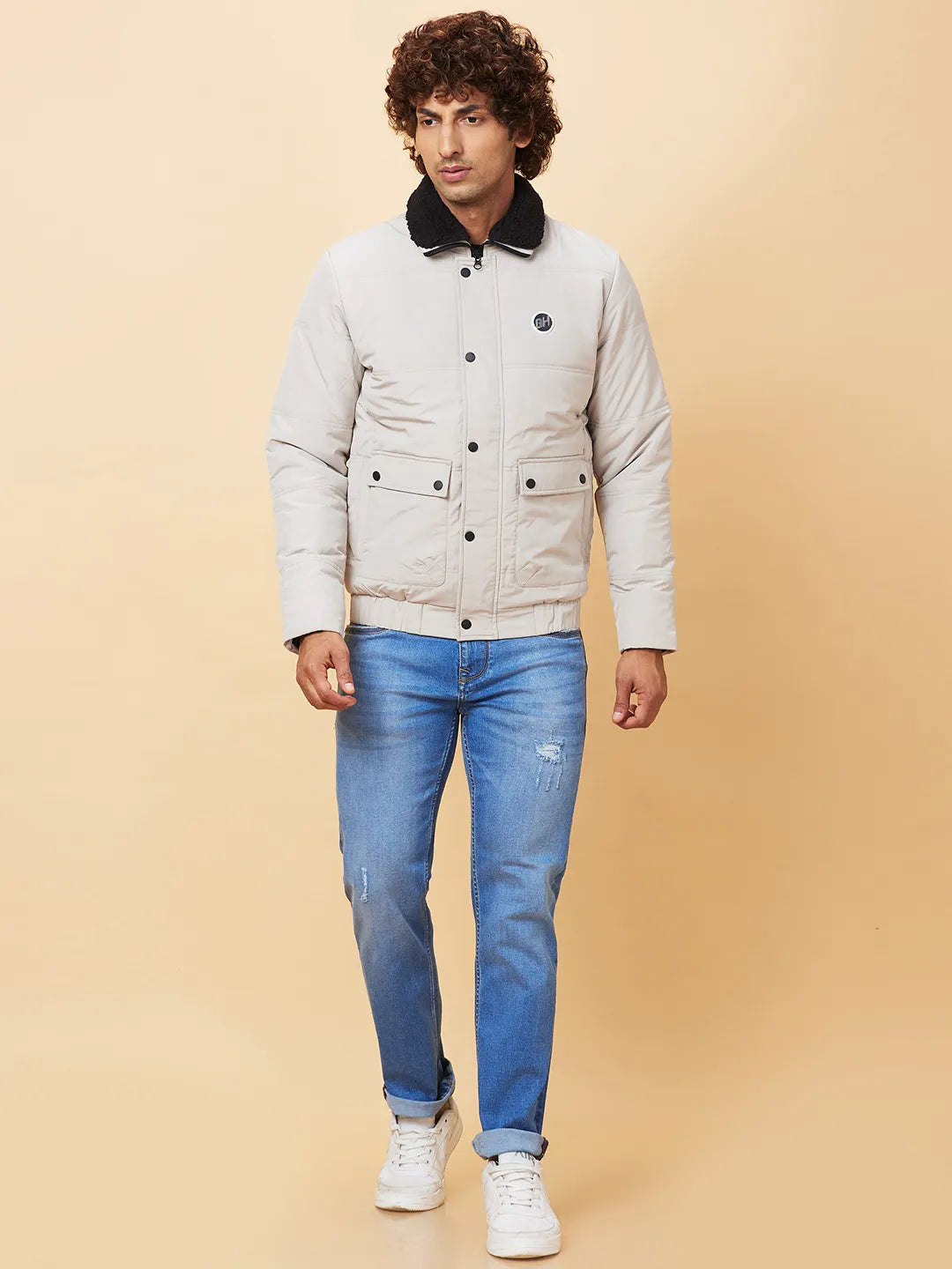 Beige Regular Fit Men's Jacket by Being Human Clothing