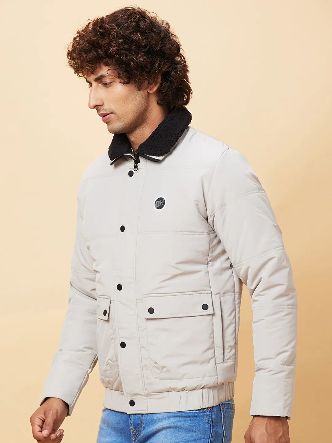 Beige Regular Fit Men's Jacket by Being Human Clothing