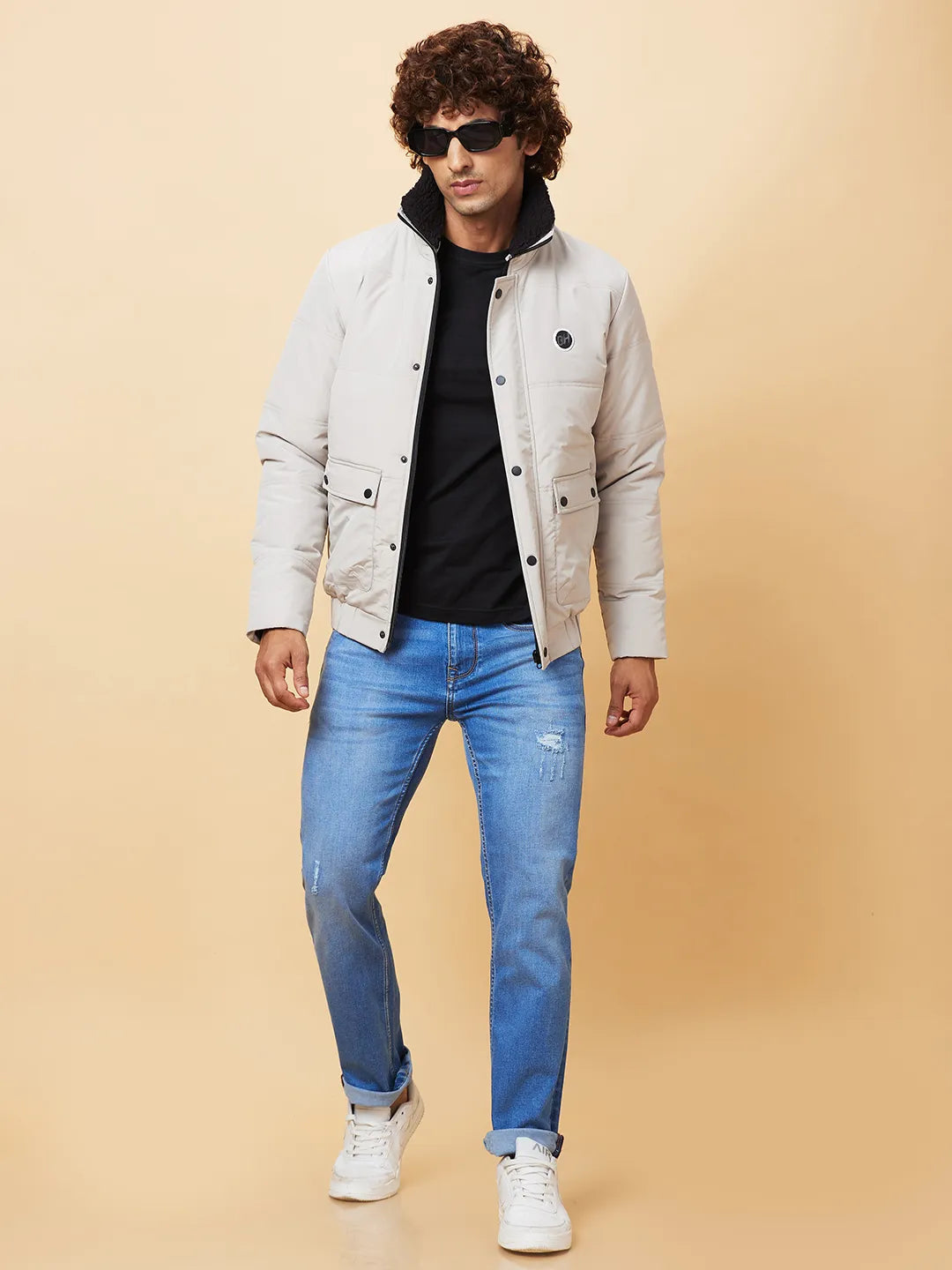 Beige Regular Fit Men's Jacket by Being Human Clothing