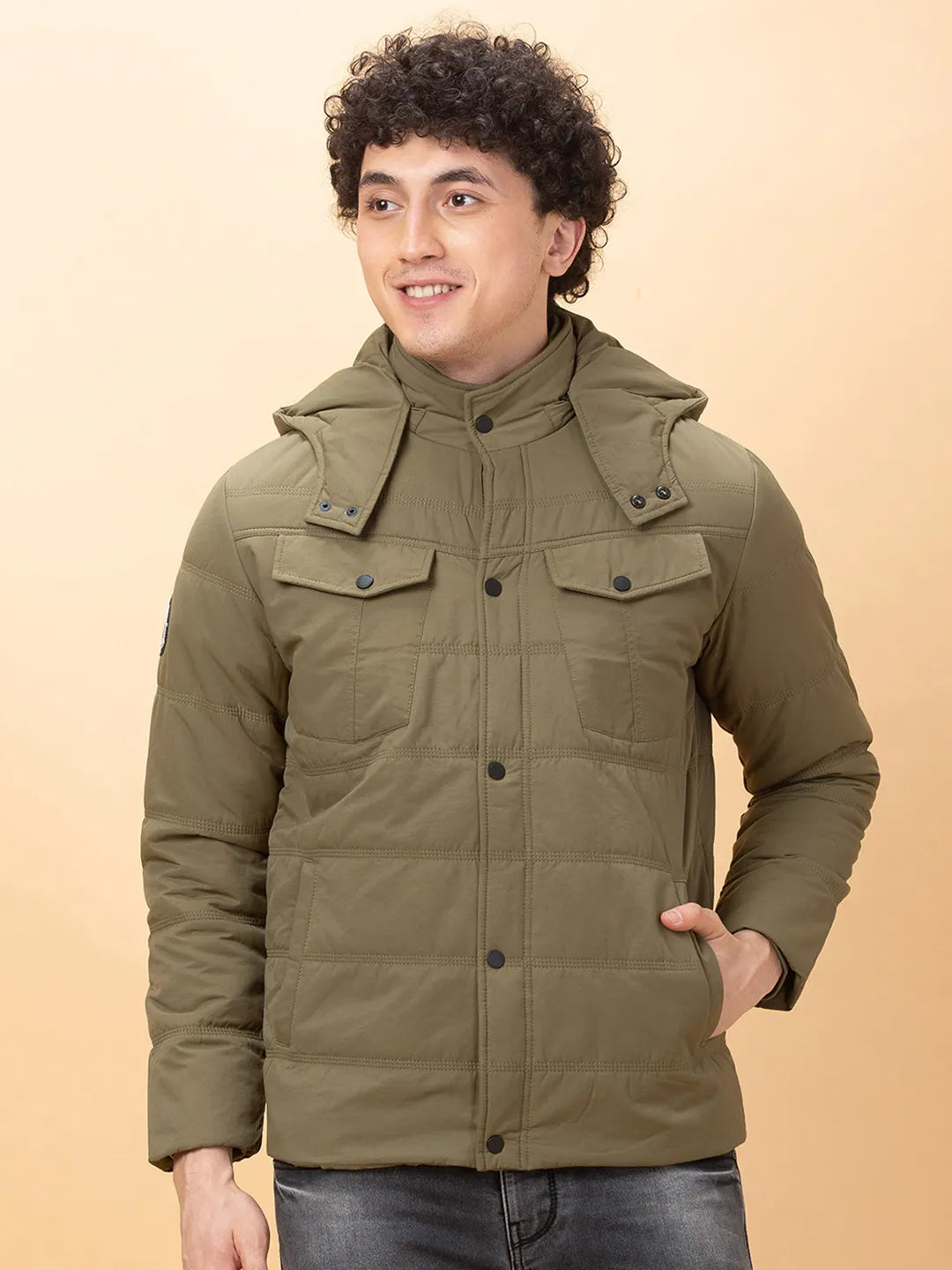 Green Regular Fit Long Sleeves Men's Jacket by Being Human Clothing