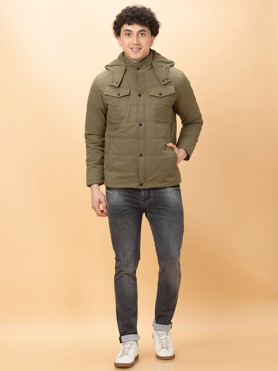 Green Regular Fit Long Sleeves Men's Jacket by Being Human Clothing