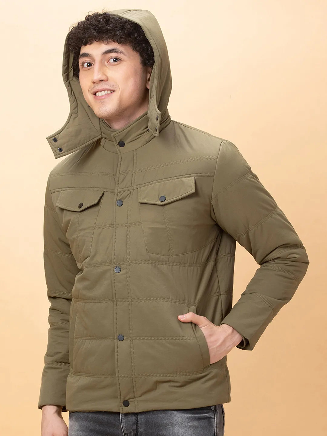 Green Regular Fit Long Sleeves Men's Jacket by Being Human Clothing