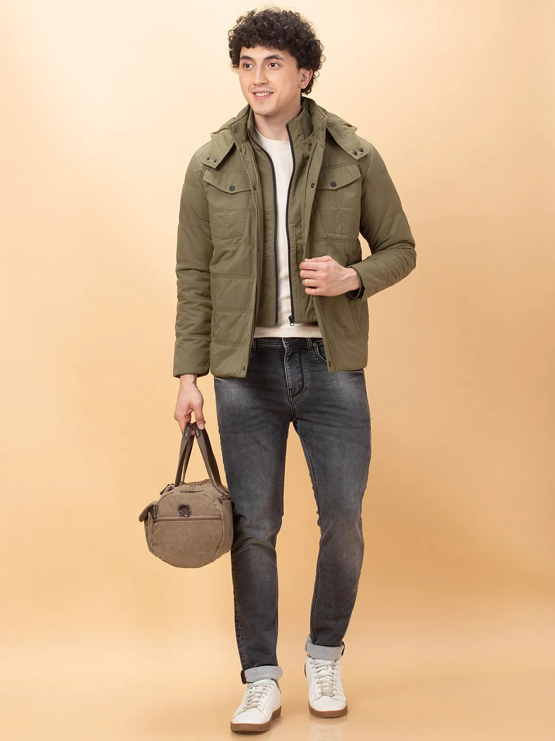 Green Regular Fit Long Sleeves Men's Jacket by Being Human Clothing