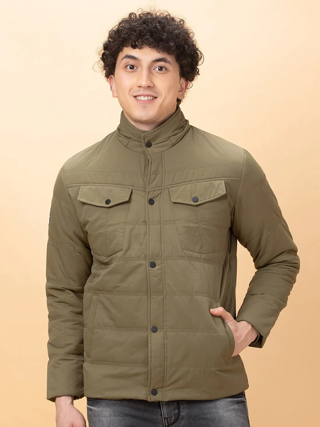 Green Regular Fit Long Sleeves Men's Jacket by Being Human Clothing