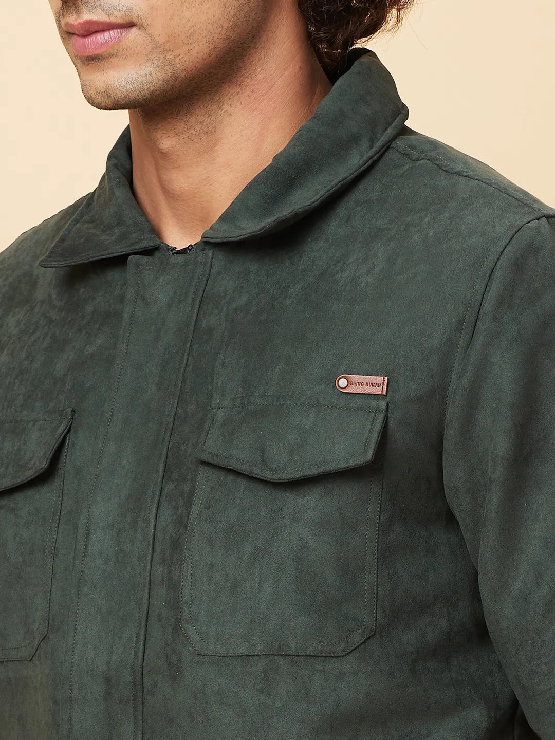 Green Regular Fit Men's Jacket by Being Human Clothing