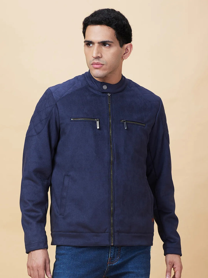 Blue Regular Fit Long Sleeves Men's Jacket