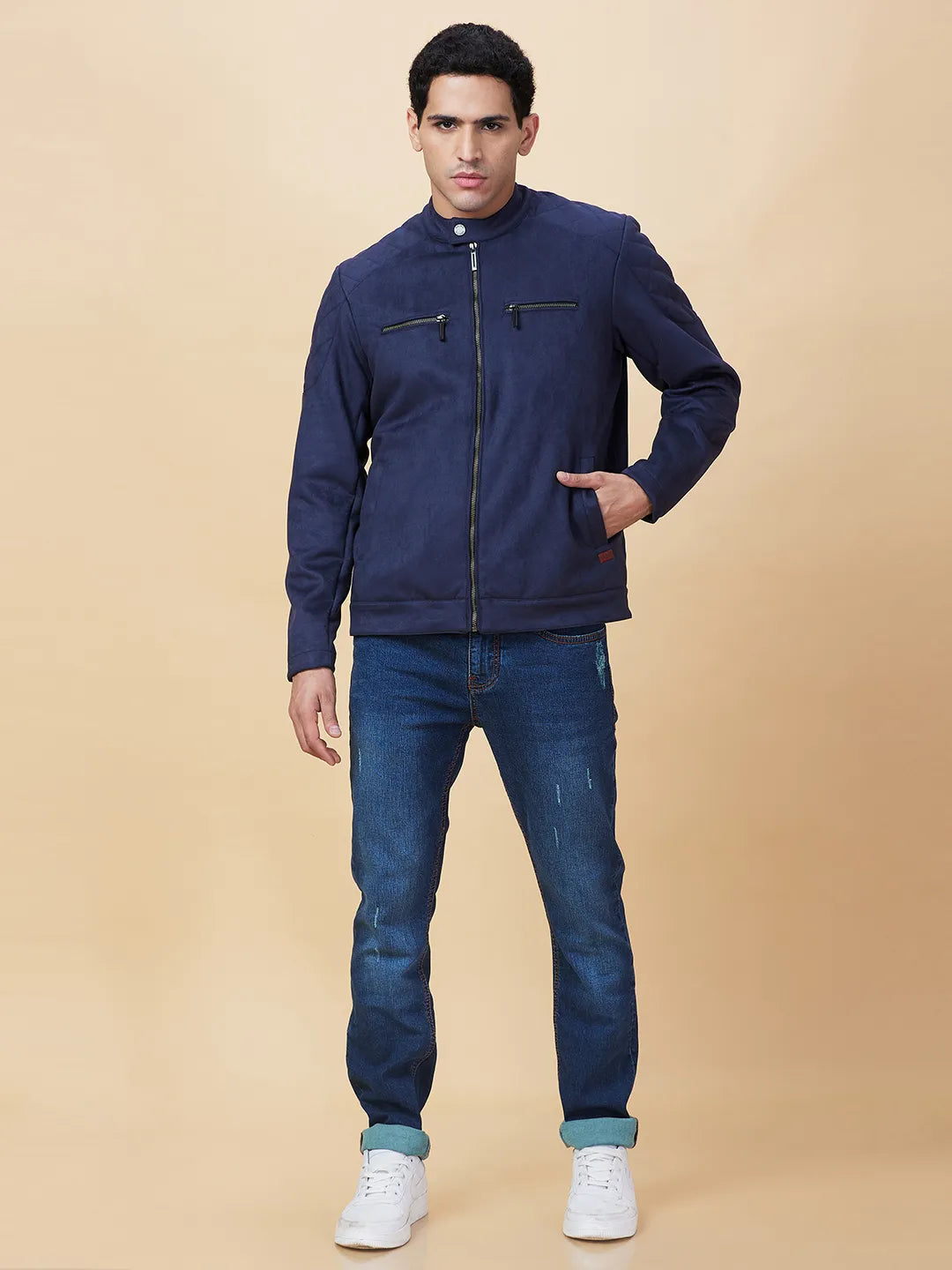 Blue Regular Fit Long Sleeves Men's Jacket by Being Human Clothing