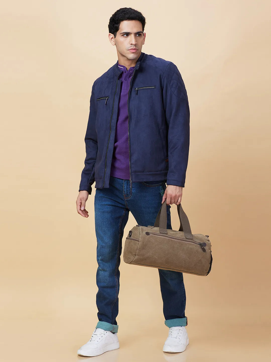 Blue Regular Fit Long Sleeves Men's Jacket by Being Human Clothing