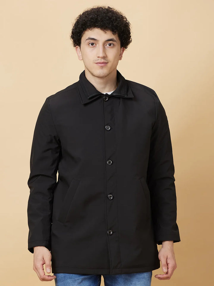 Black Regular Fit Long Sleeves Men's Jacket