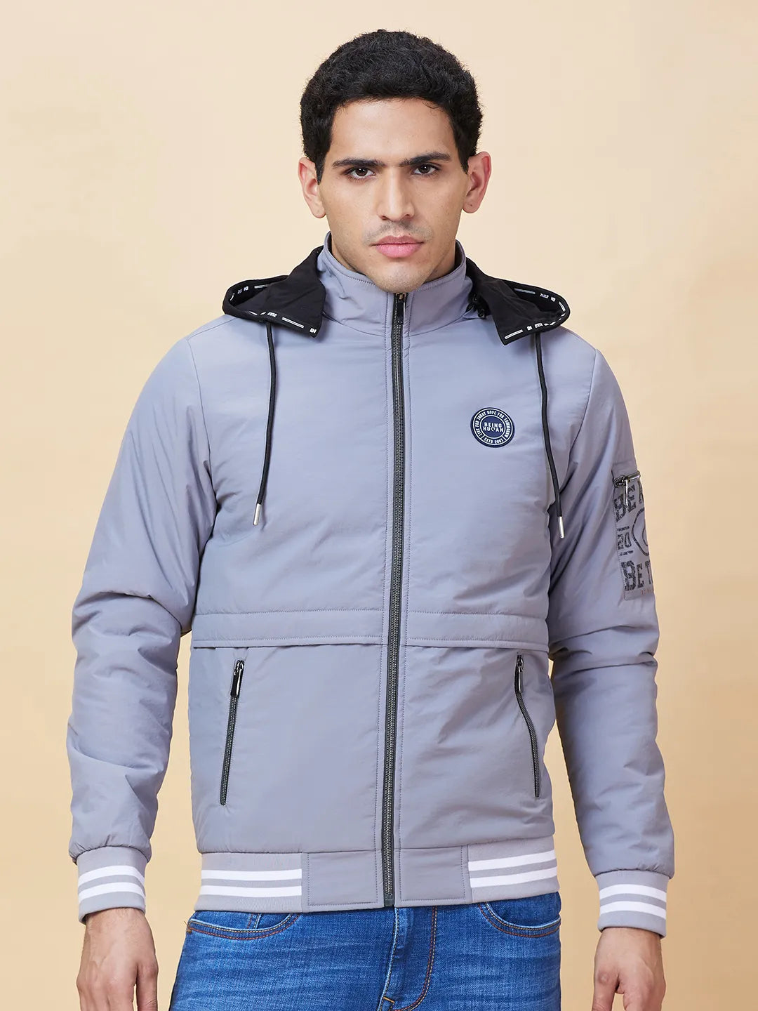 Grey Regular Fit Men's Jacket by Being Human Clothing