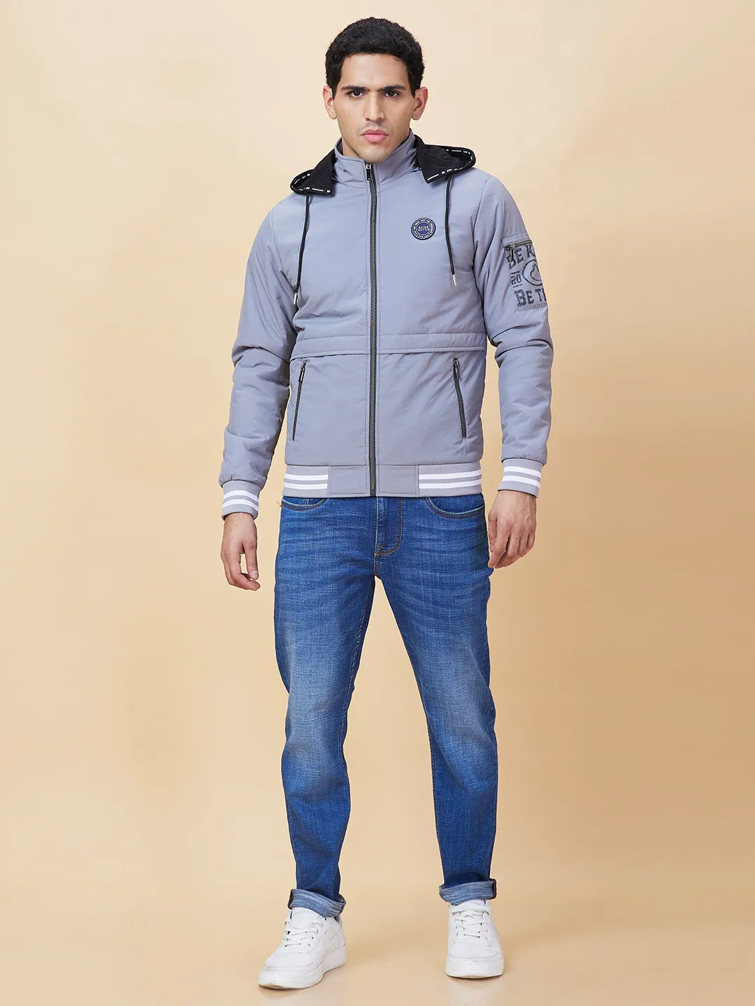 Grey Regular Fit Men's Jacket by Being Human Clothing