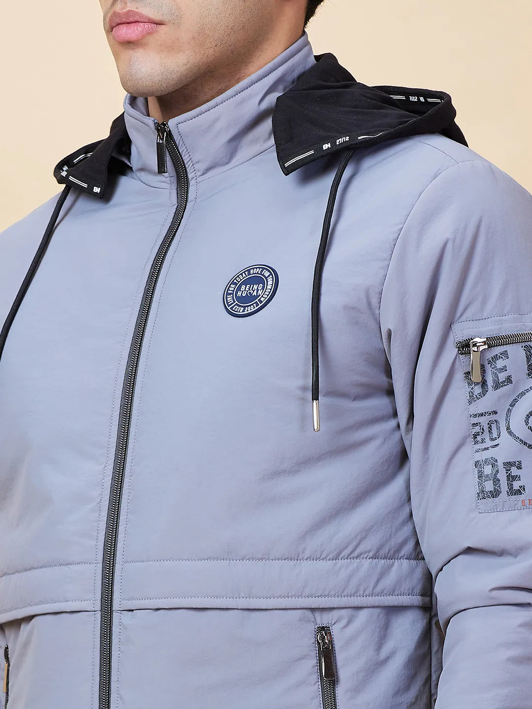 Grey Regular Fit Men's Jacket by Being Human Clothing