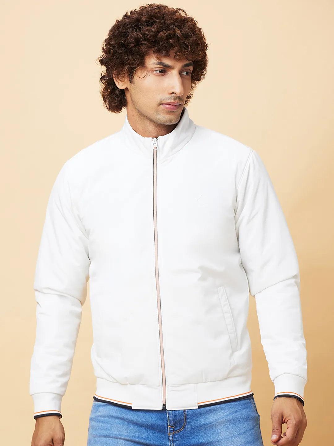 White Regular Fit Men's Jacket by Being Human Clothing