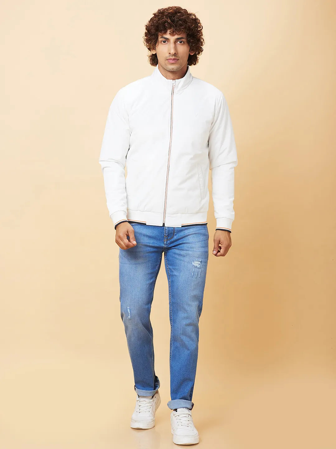 White Regular Fit Men's Jacket by Being Human Clothing