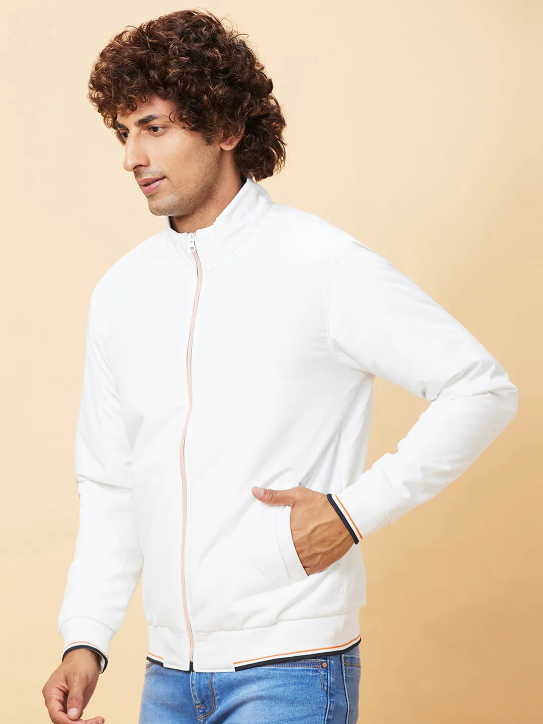 White Regular Fit Men's Jacket by Being Human Clothing
