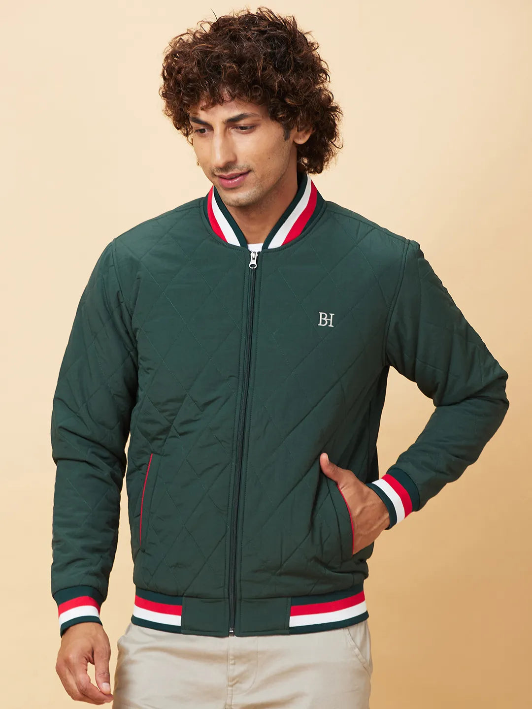 Bottle Green Regular Fit Men's Jacket by Being Human Clothing